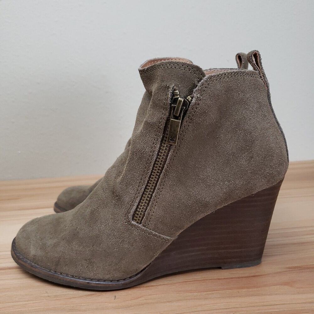 Lucky Brand Womens‎ Yesterr Brown Leather Wedge Heels Ankle Bootie Shoes 7.5M